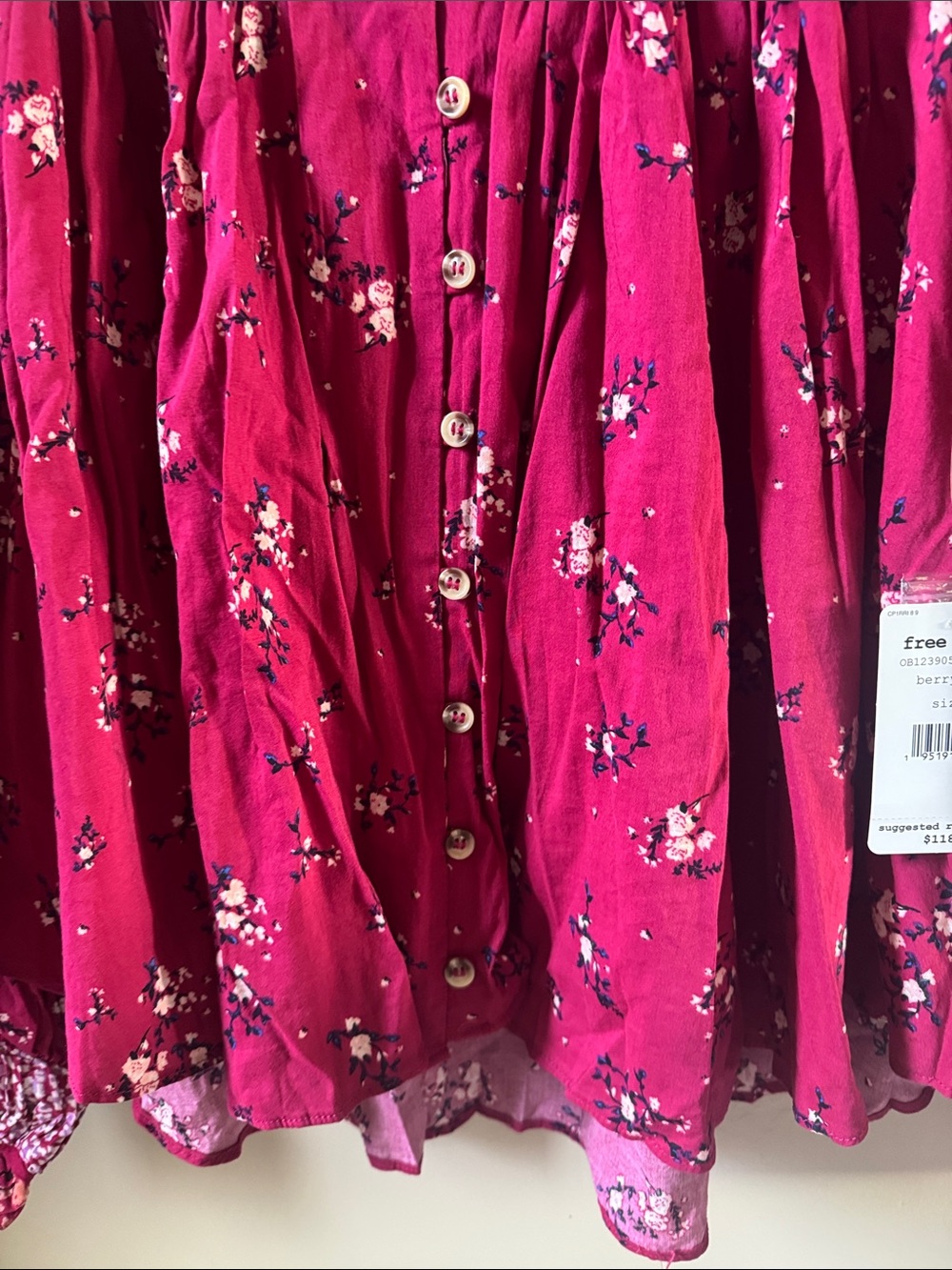 Free People Raspberry Floral Button-Down Blouse - Picture 5 of 7